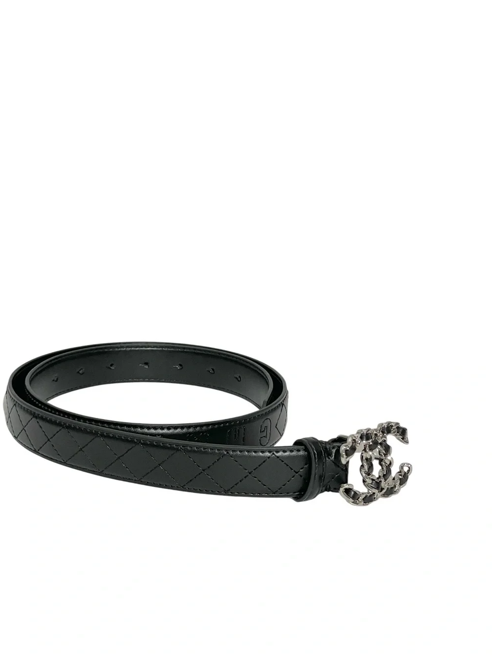 🖤 Women’s Black Leather Belt with Silver Chain Buckle 🖤